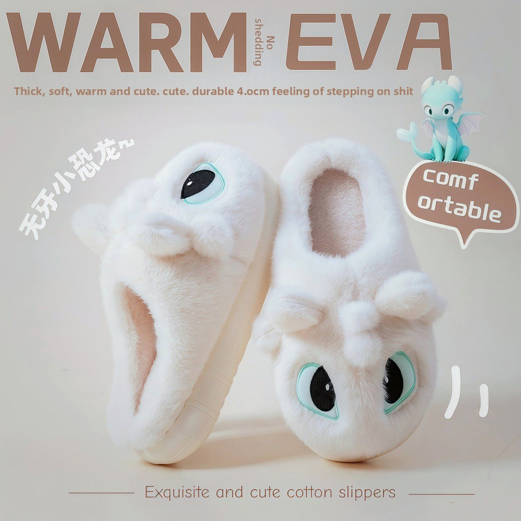 Cartoon Plush House Slippers with Thick EVA Sole